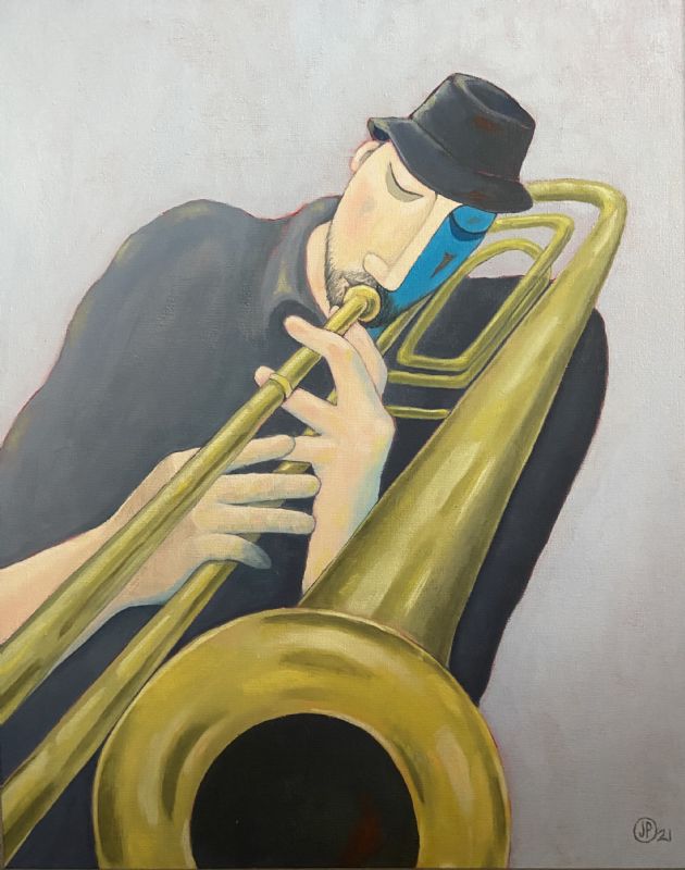 The Trombone Player in Grey Hat